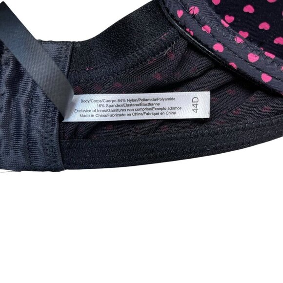 Adore Me Bra 44D Black Pink Polka Dot Lace Molded Underwire Adjustable Pink Bow - Picture 3 of 5